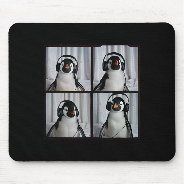 Penguin With Headphones Autism Sensory Zoo Penguin Mouse Mat (Front)