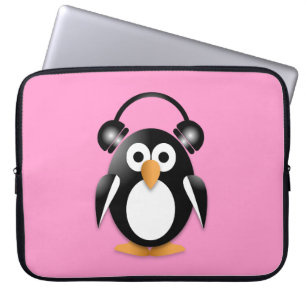 Penguin with headphones laptop sleeve