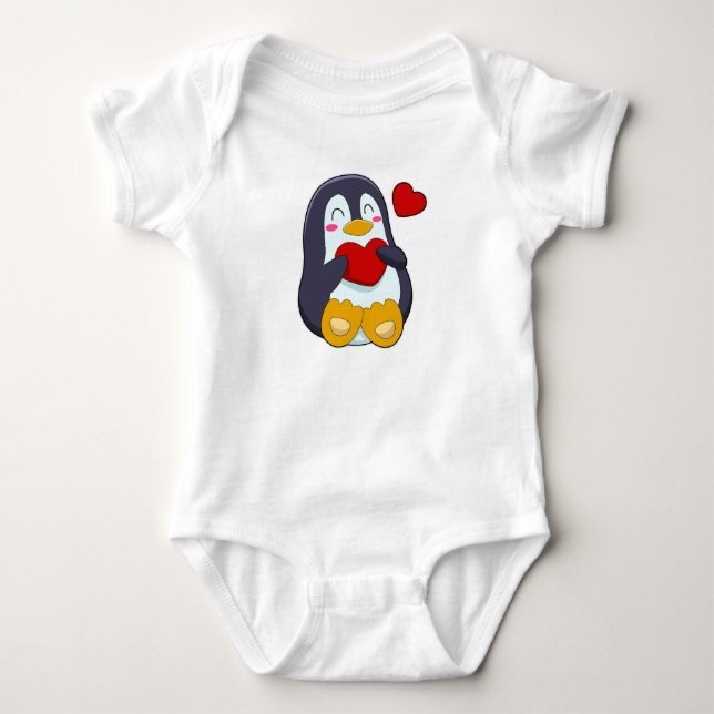 Penguin with Heart Baby Bodysuit (Front)