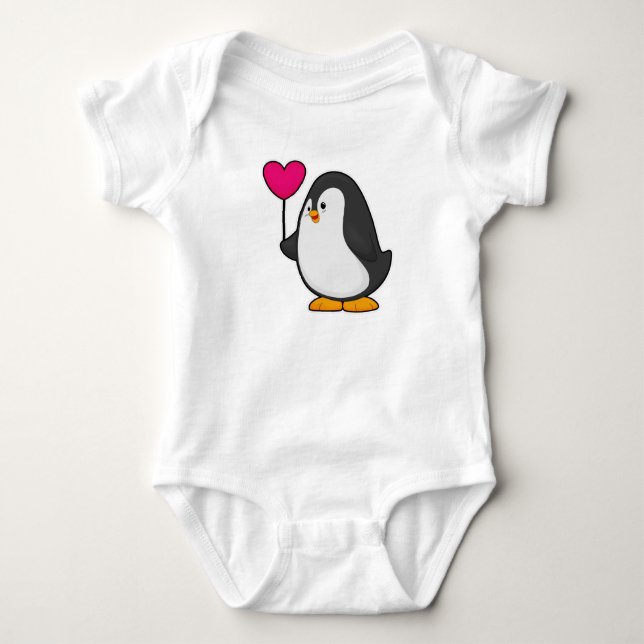 Penguin with Heart Balloon Baby Bodysuit (Front)