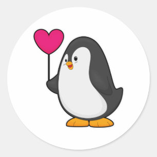 Penguin with Heart Balloon Classic Round Sticker
