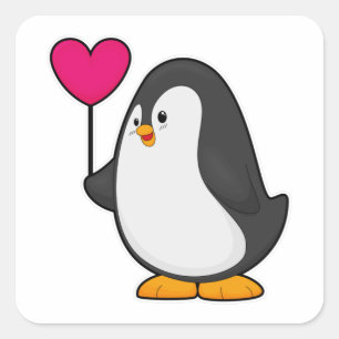 Penguin with Heart Balloon Square Sticker