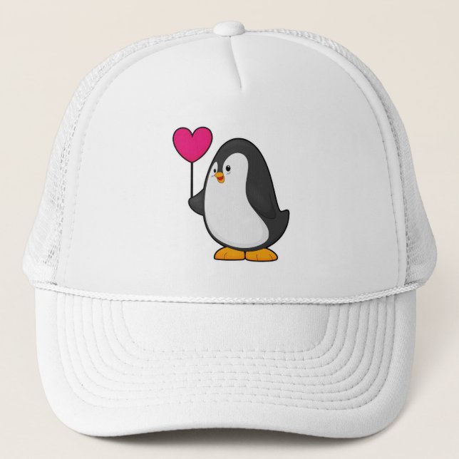 Penguin with Heart Balloon Trucker Hat (Front)