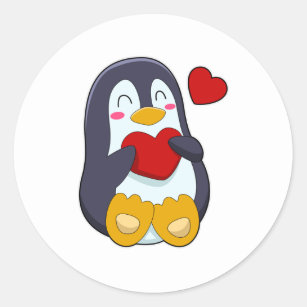 Penguin with Heart Classic Round Sticker
