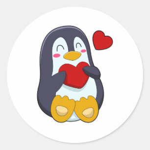 Penguin with Heart Classic Round Sticker
