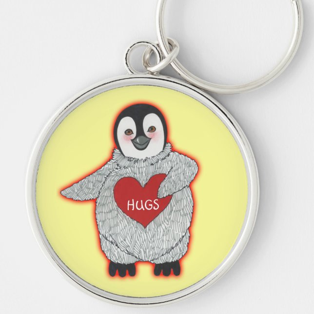 Penguin with Heart Hugs Key Ring (Front)