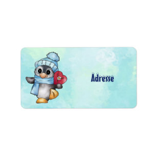 penguin with heart label