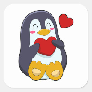 Penguin with Heart Square Sticker