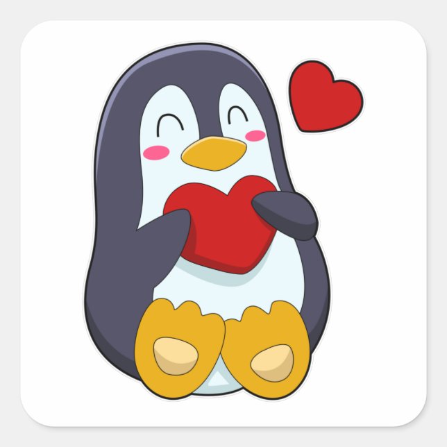 Penguin with Heart Square Sticker (Front)