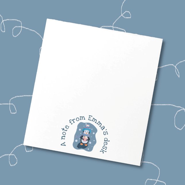 Penguin with Hot Cocoa Cup Winter Notepad (Penguin with hot cocoa mug winter theme personalized notepad . )