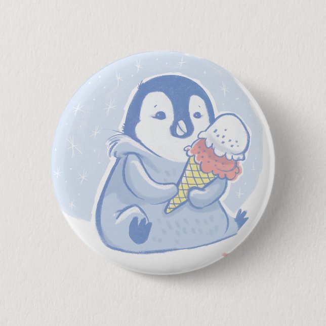 Penguin with Ice Cream button (Front)