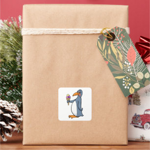 Penguin With Ice Cream Square Sticker
