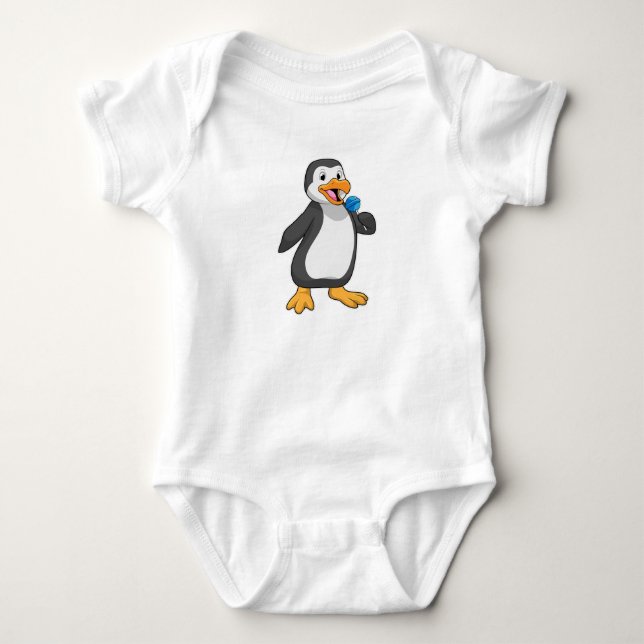 Penguin with Lollipop Sweets Baby Bodysuit (Front)