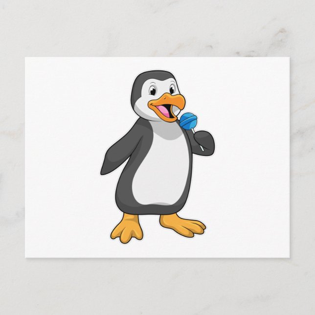 Penguin with Lollipop Sweets Postcard (Front)