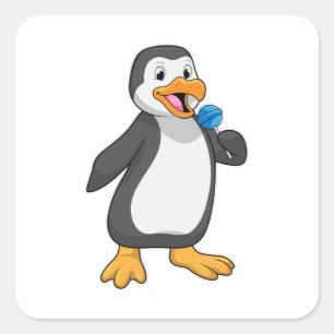 Penguin with Lollipop Sweets Square Sticker