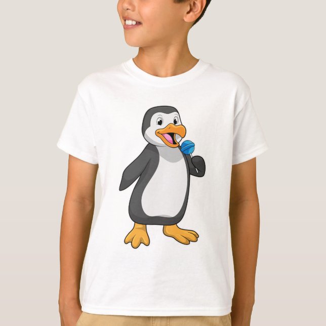 Penguin with Lollipop Sweets T-Shirt (Front)