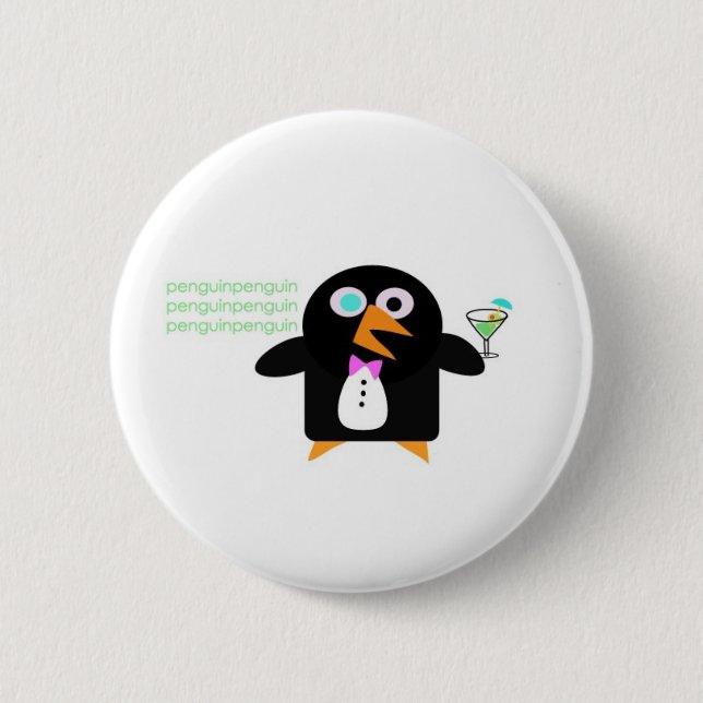 penguin with martini 6 cm round badge (Front)