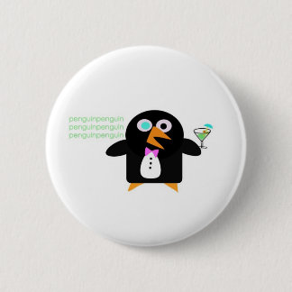 penguin with martini 6 cm round badge