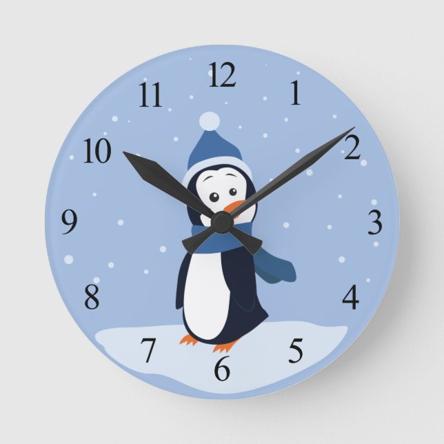 Penguin (with numbers) round clock (Front)