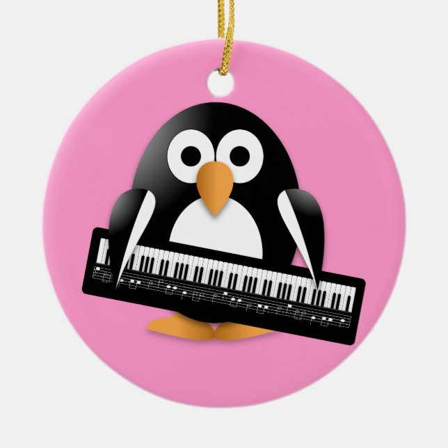 Penguin with piano ceramic tree decoration (Front)