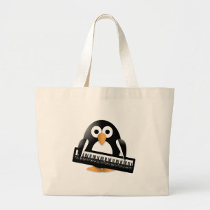 Penguin with piano large tote bag