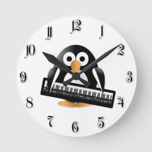 Penguin with piano round clock