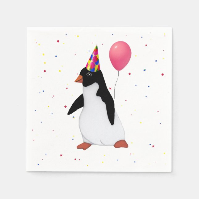 Penguin With Pink Balloon Paper Napkin (Front)