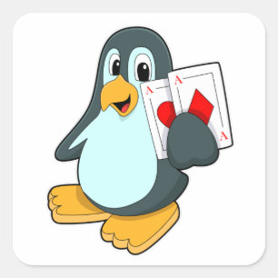 Penguin with Poker cards Square Sticker