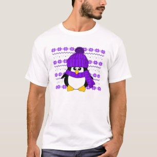 Penguin With Purple Hat And Scarf Ugly Christmas S T-Shirt
