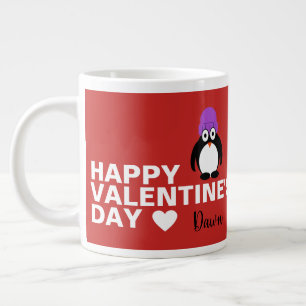Penguin With Purple Hat Valentine's Day Large Coffee Mug