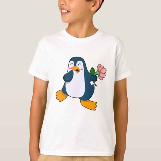 Penguin with rosa Flower T-Shirt (Front)