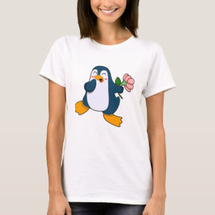 Penguin with rosa Flower T-Shirt