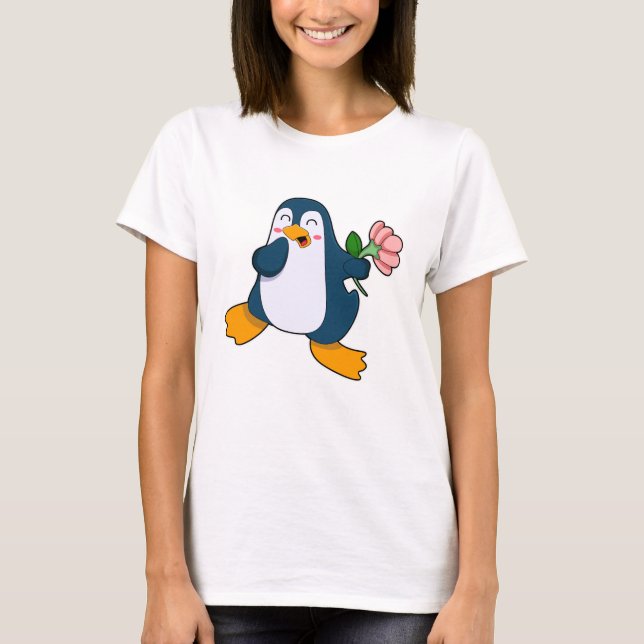 Penguin with rosa Flower T-Shirt (Front)