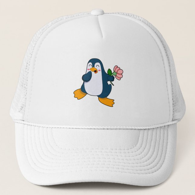 Penguin with rosa Flower Trucker Hat (Front)