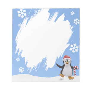 Penguin with Santa Hat & Candy Cane Snowflakes Notepad