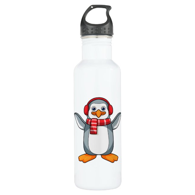 Penguin with Scarf & Headphone 710 Ml Water Bottle (Front)
