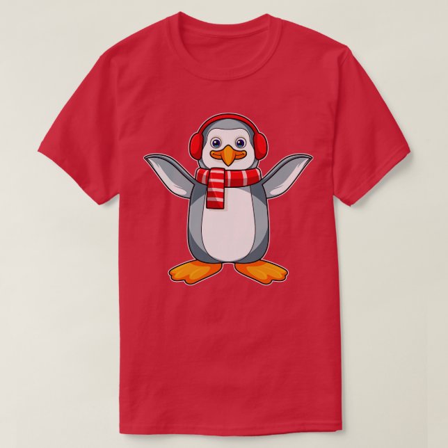 Penguin with Scarf Headphone T-Shirt (Design Front)