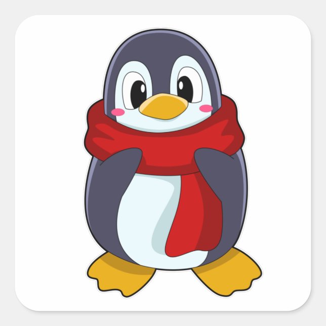 Penguin with Scarf Square Sticker (Front)