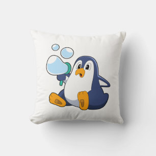 Penguin with Soap bubbles.PNG Cushion