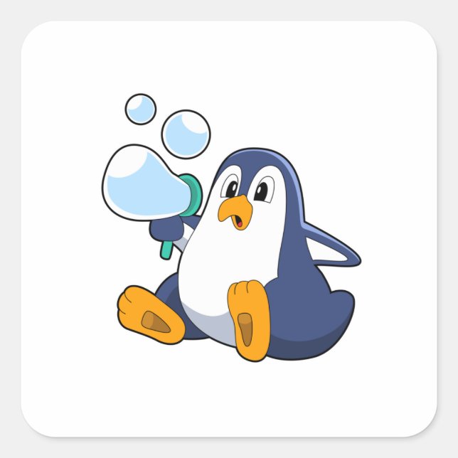 Penguin with Soap bubbles.PNG Square Sticker (Front)