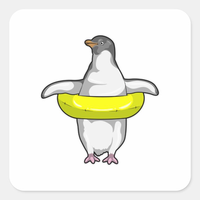 Penguin with Swim ring Square Sticker (Front)