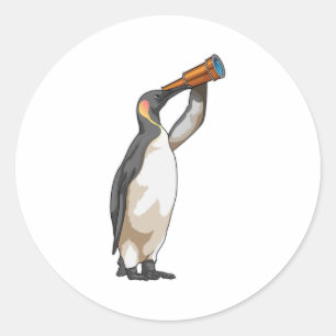 Penguin with Telescope Classic Round Sticker
