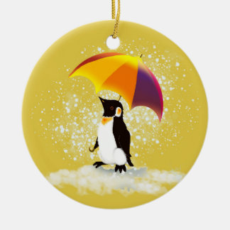 Penguin with Umbrella Ceramic Tree Decoration