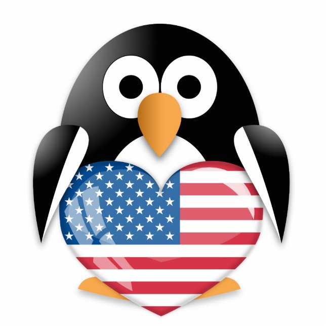 Penguin with USA flag Standing Photo Sculpture (Front)