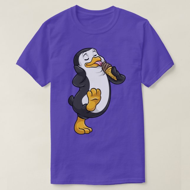Penguin with Waffle and Chocolate Ice Cream T-Shirt (Design Front)