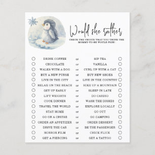 Penguin - Would she rather - baby shower game