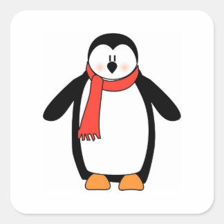 Penguin Wrapped in Red Scarf Square Sticker