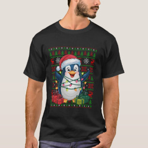 Penguin Xmas Lights Ugly Santa Hat Adelie Penguin T-Shirt