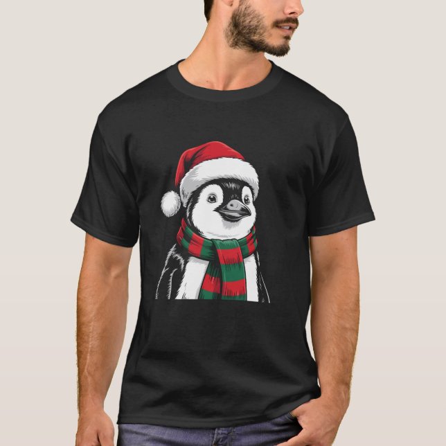 Penguin Xmas Santa Hat Scarf Christmas Costume  T-Shirt (Front)