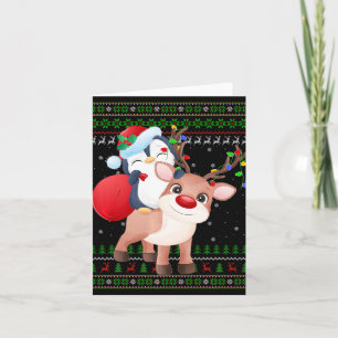 Penguin Xmas Sweater Style Ugly Santa Penguin Chri Card